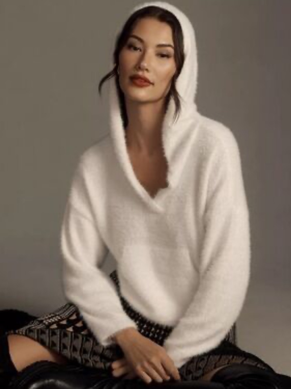 Anthropologie Pilcro Eyelash Hoodie Sweater in White